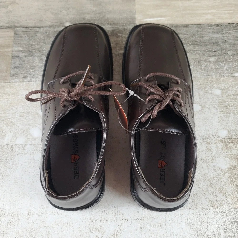 Deer Stags Gabe Boys Shoe 3 M Dark Brown Simulated Leather Square Toe Lace Up